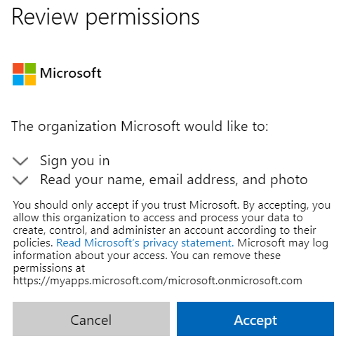 Microsoft permission request for sign-in