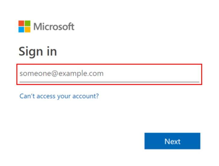 Sign-in field for Microsoft organization accounts
